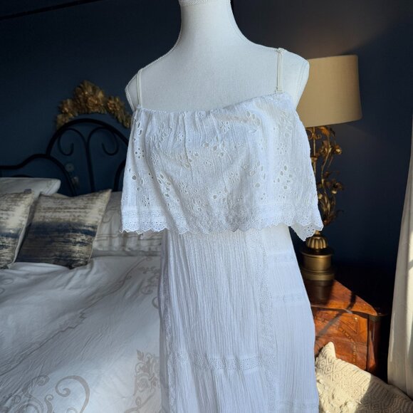 Free People White Lace Eyelet Prairie Midi Dress - Picture 3 of 16